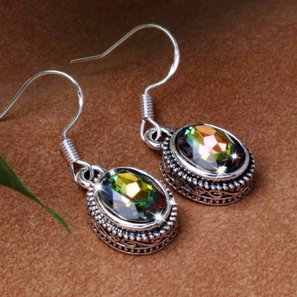 GlitzBlitz Boutique Jewelry - Any 2/$20! Mystic Rainbow Crystal Silver Drop Earrings